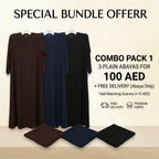 Plain Abaya Combo Pack 1 (Black, Navy Blue & Brown)