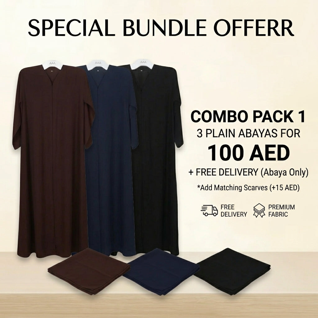 Plain Abaya Combo Pack 1 (Black, Navy Blue & Brown)
